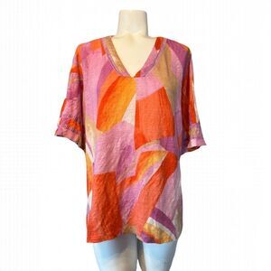 Chico's Multicolor Orange Pink Purple Abstract Blouse Top 3 16 XL